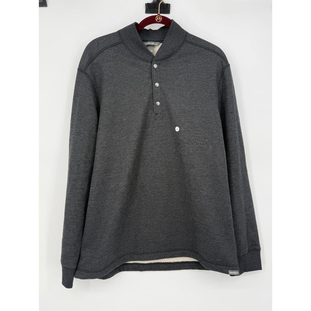Eddie Bauer Men's Gray 1/4 Snap Long Sleeve Large NWT